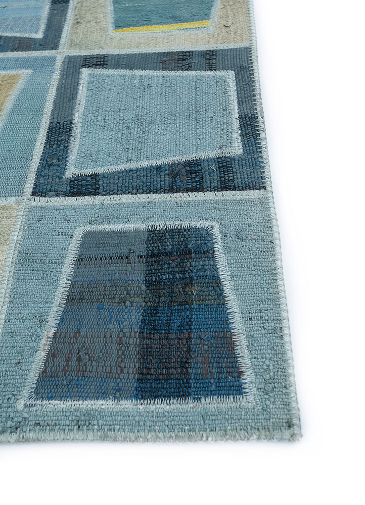 provenance blue wool hand knotted Rug - Corner