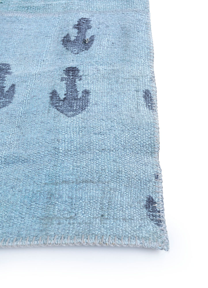 provenance blue wool hand knotted Rug - Corner