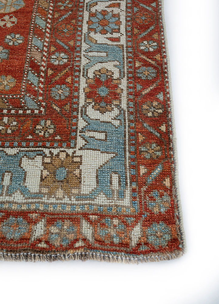 nuray blue wool hand knotted Rug - Corner
