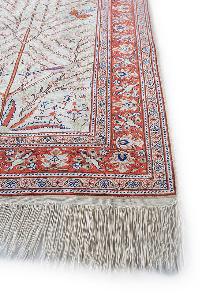 gulmarg red and orange silk hand knotted Rug - Corner