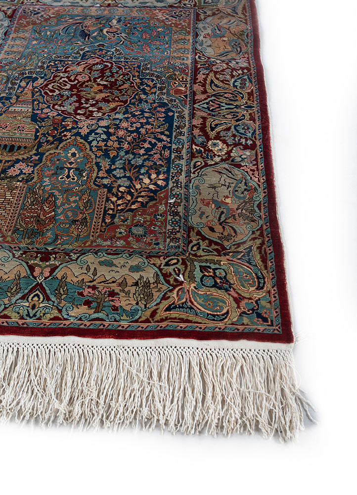 gulmarg blue silk hand knotted Rug - Corner