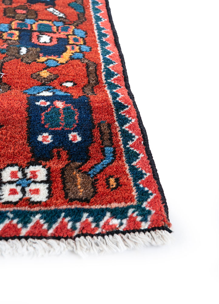aalam red and orange wool hand knotted Rug - Corner