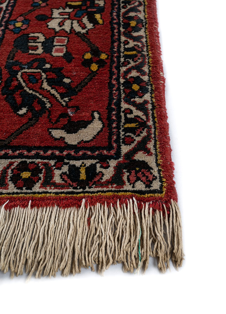 aalam red and orange wool hand knotted Rug - Corner