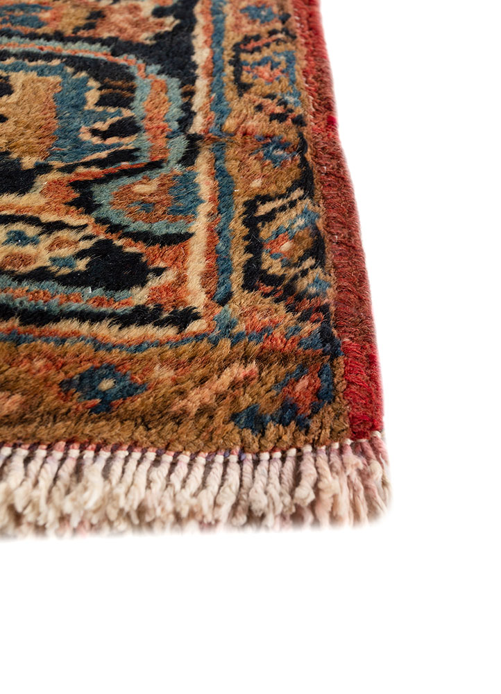 aalam red and orange wool hand knotted Rug - Corner