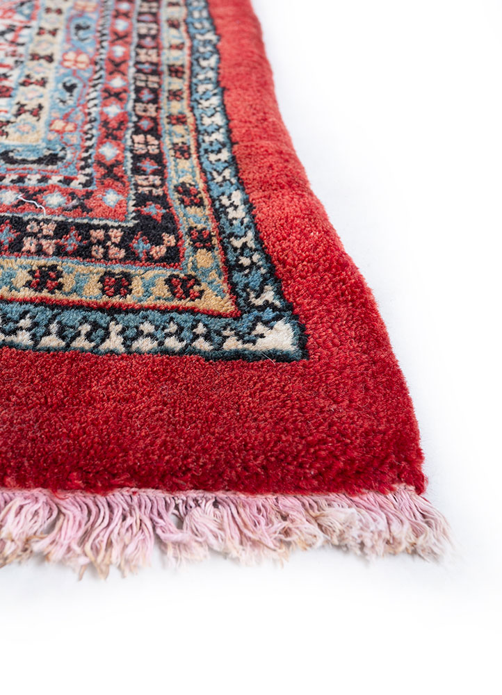 aalam red and orange wool hand knotted Rug - Corner