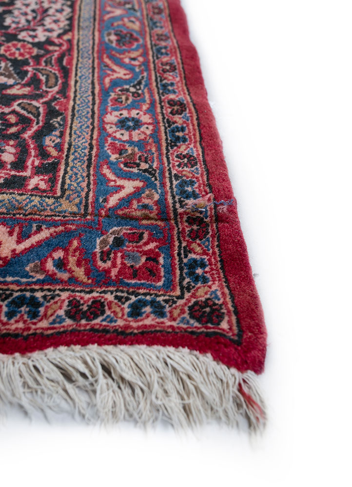 aalam red and orange wool hand knotted Rug - Corner