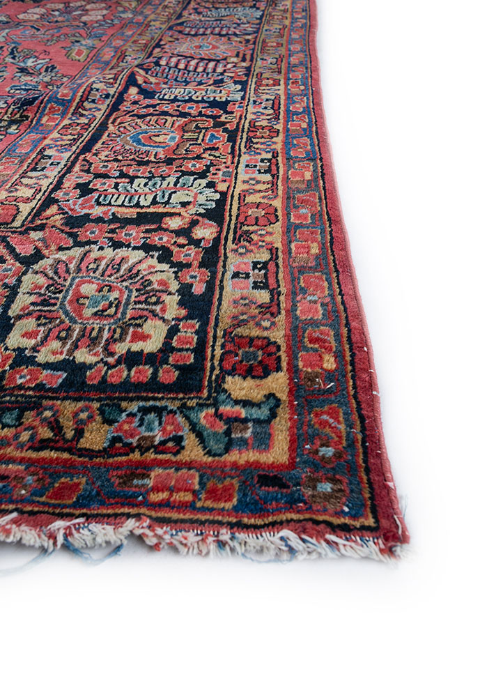 aalam red and orange wool hand knotted Rug - Corner