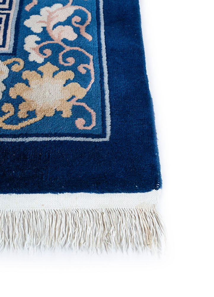 pechino blue wool hand knotted Rug - Corner
