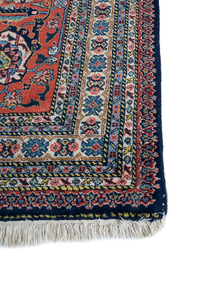 aalam red and orange wool hand knotted Rug - Corner
