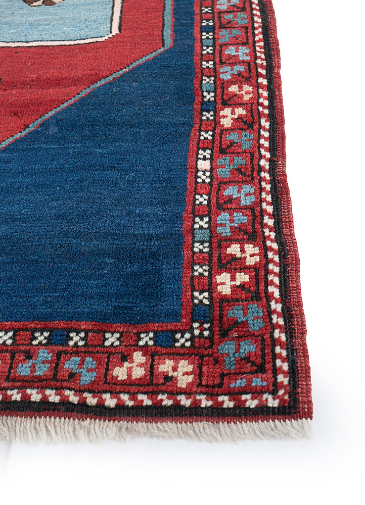 nuray blue wool hand knotted Rug - Corner