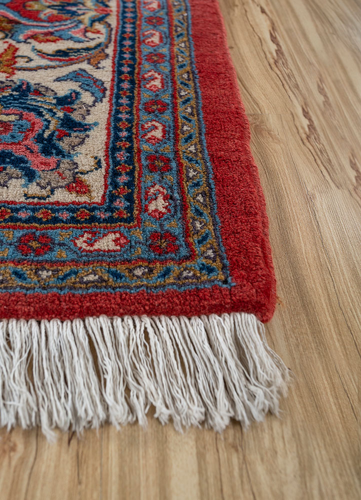 aalam red and orange wool hand knotted Rug - Corner