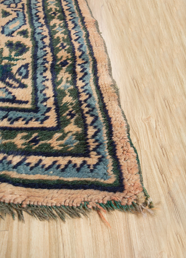 aalam beige and brown wool hand knotted Rug - Corner