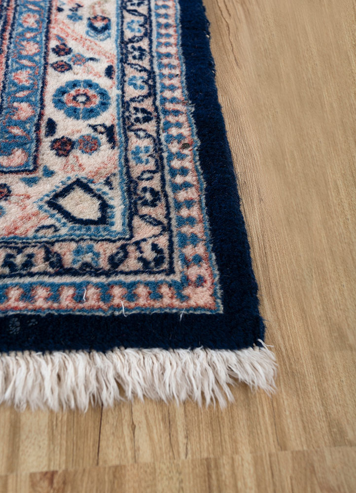 aalam blue wool hand knotted Rug - Corner