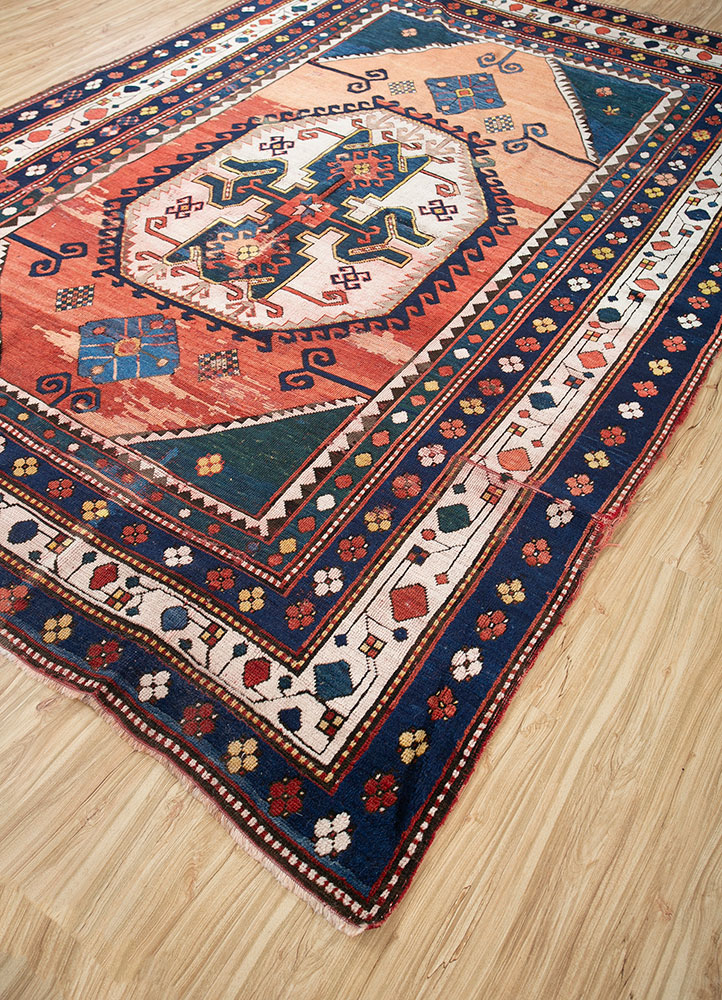 nuray blue wool hand knotted Rug - Corner