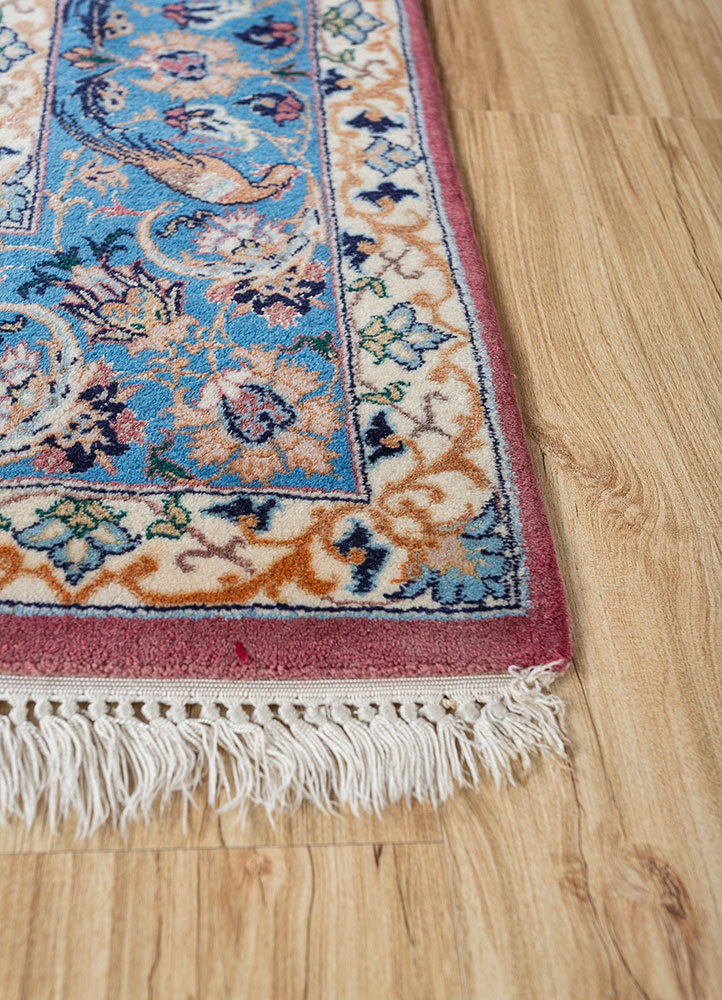 aalam blue wool hand knotted Rug - Corner