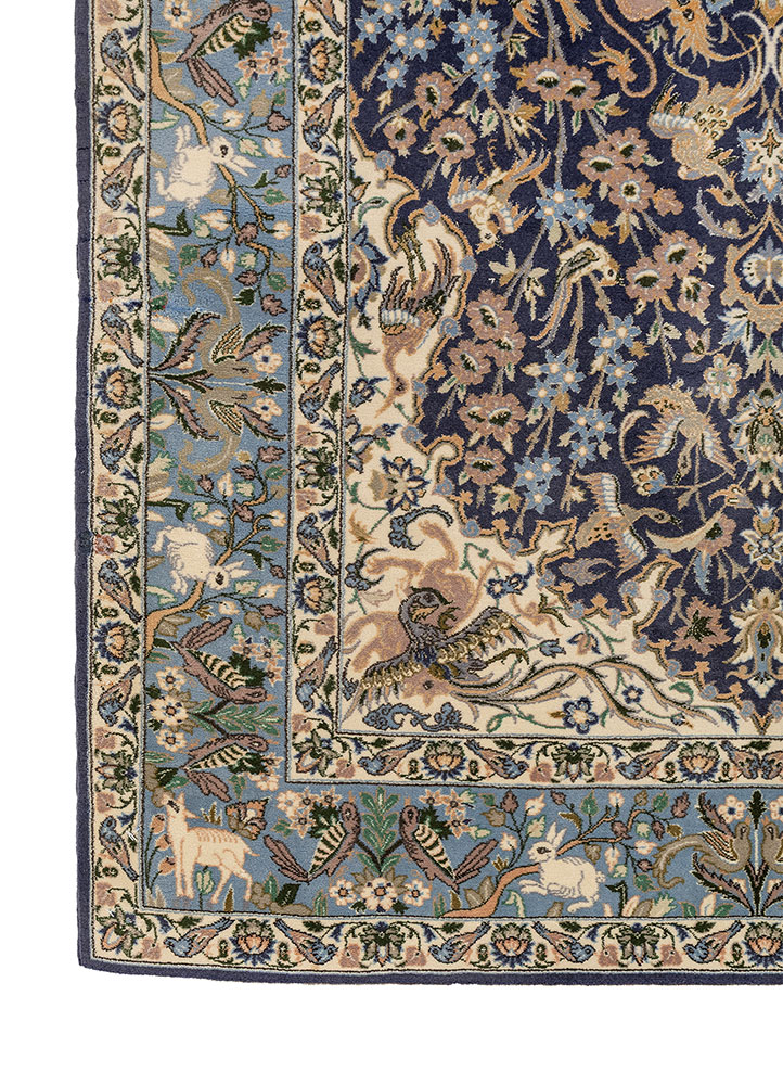 aalam blue wool hand knotted Rug - Corner