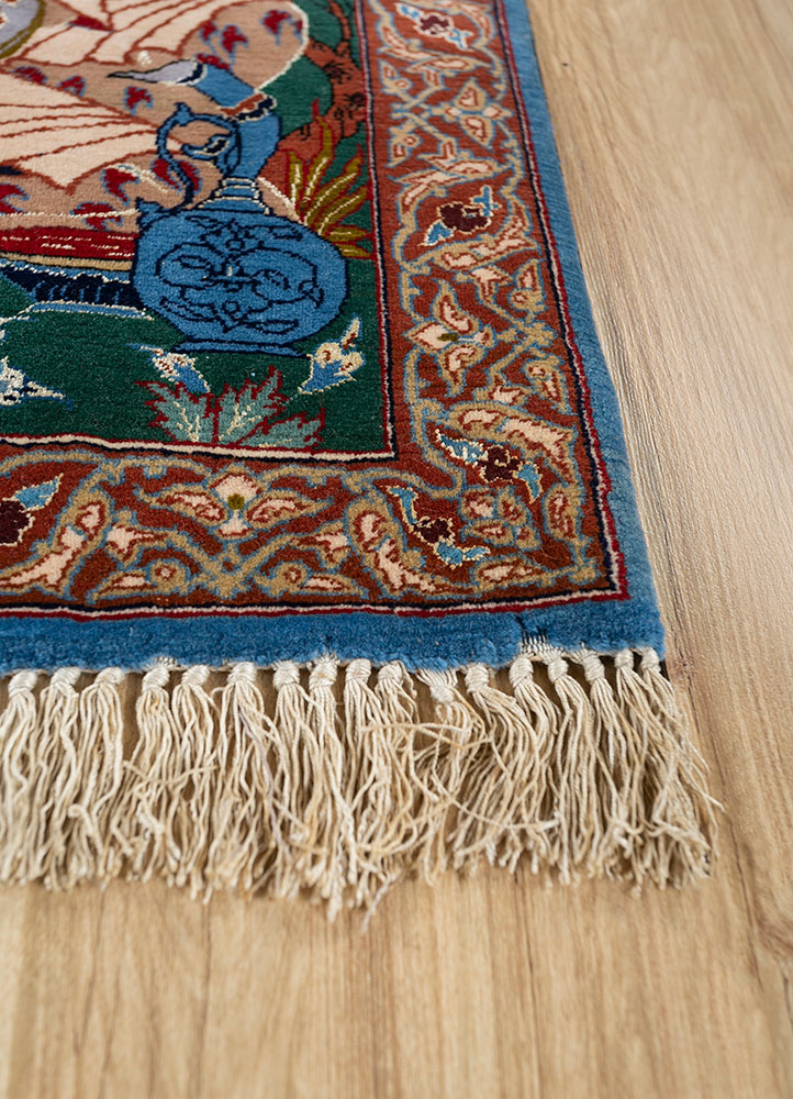 aalam blue wool hand knotted Rug - Corner