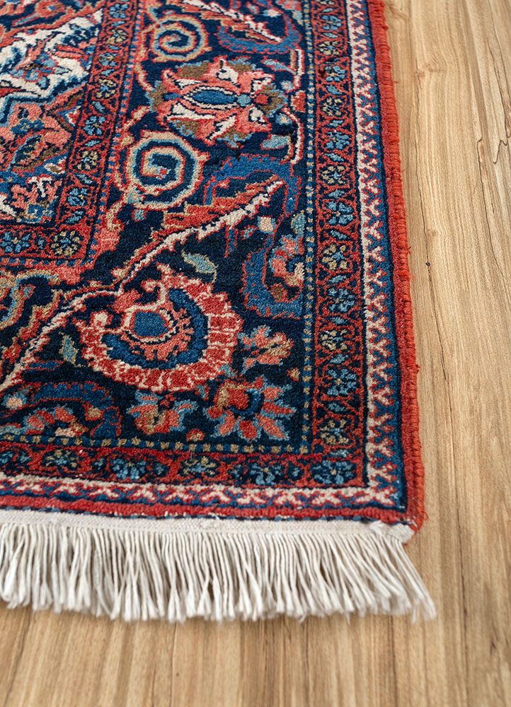 aalam red and orange wool hand knotted Rug - Corner