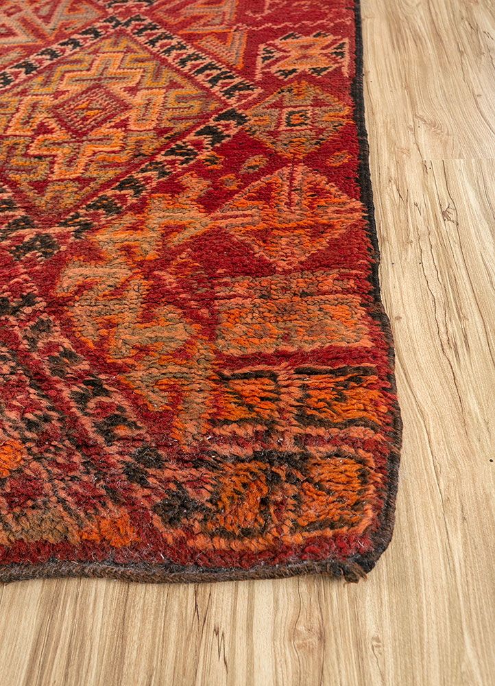nuray red and orange wool hand knotted Rug - Corner