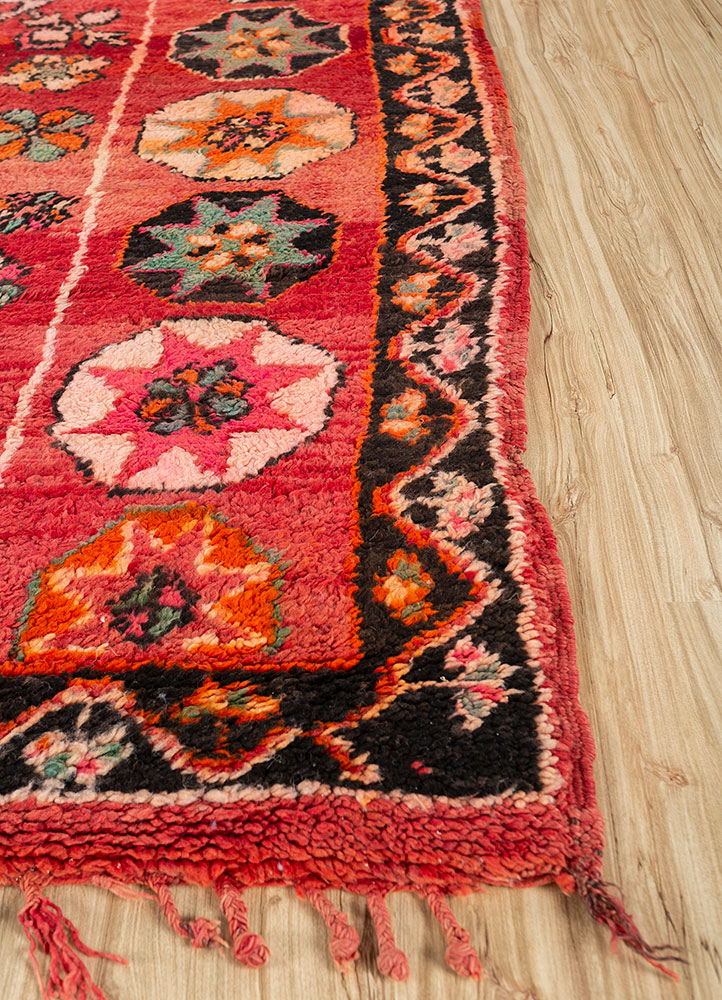 nuray red and orange wool hand knotted Rug - Corner
