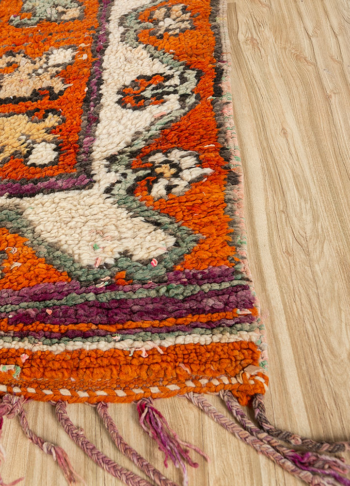 nuray red and orange wool hand knotted Rug - Corner