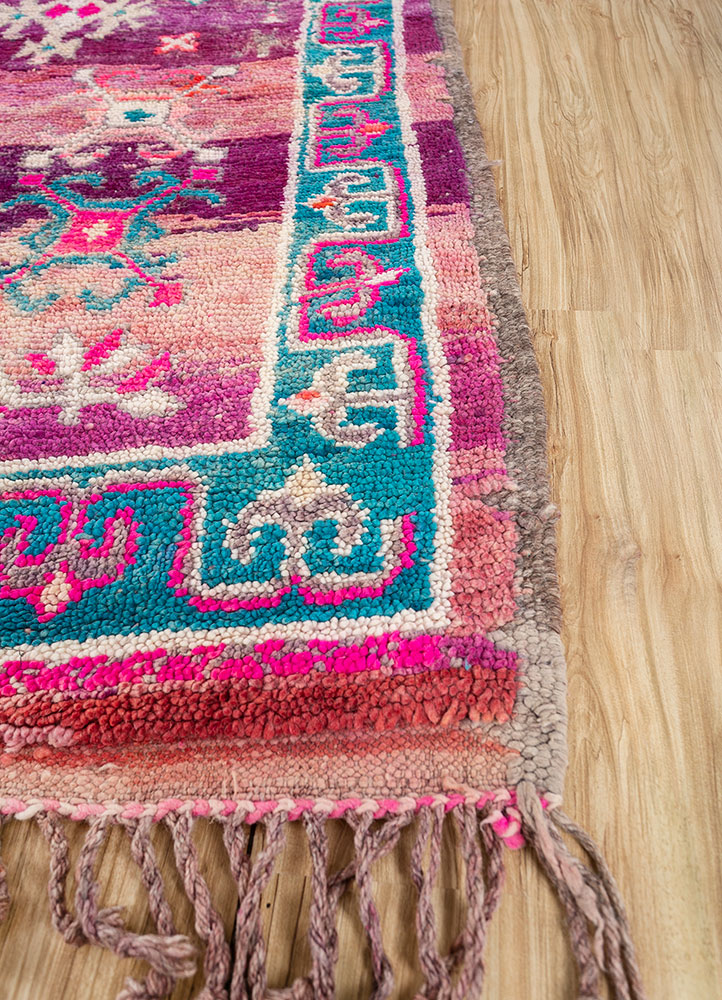 nuray pink and purple wool hand knotted Rug - Corner