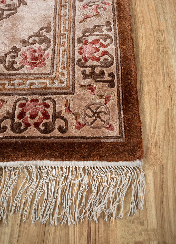 gulmarg beige and brown silk hand knotted Rug - Corner