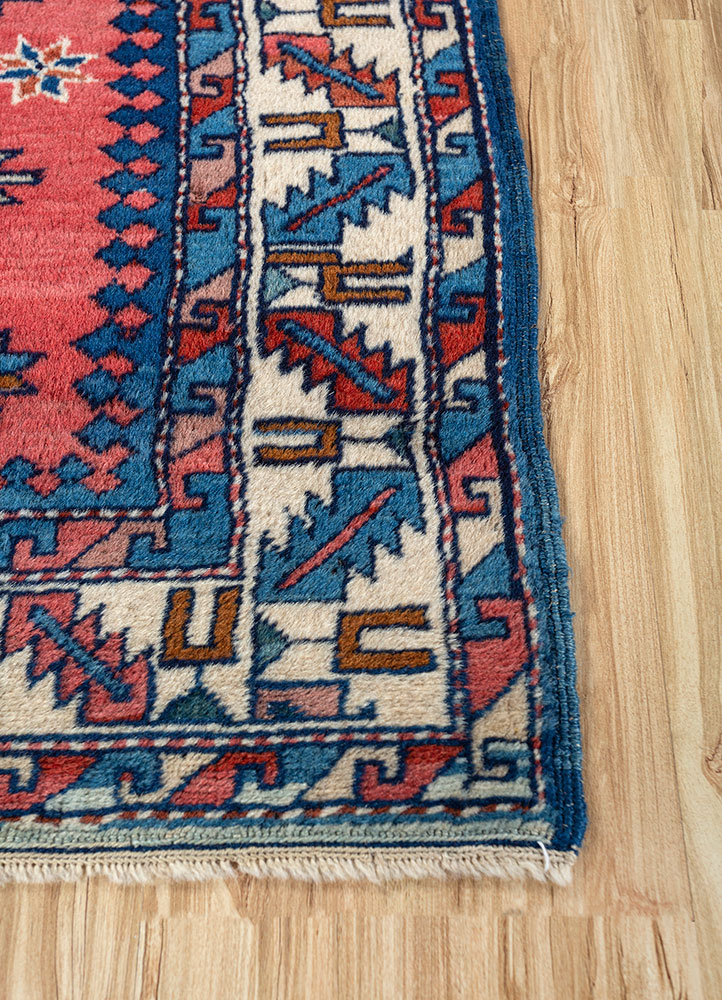 nuray red and orange wool hand knotted Rug - Corner