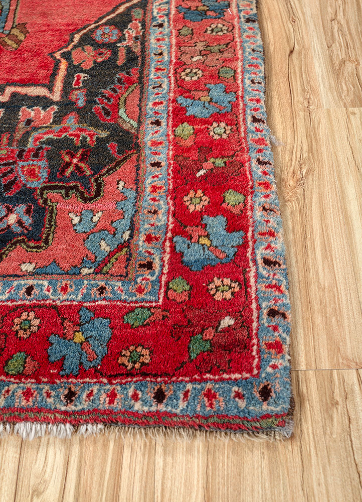 aalam red and orange wool hand knotted Rug - Corner