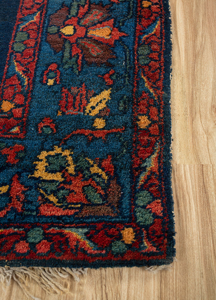 aalam blue wool hand knotted Rug - Corner