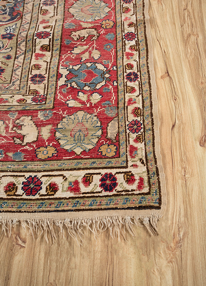 aalam red and orange wool hand knotted Rug - Corner