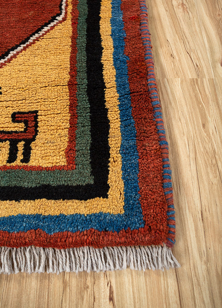 nuray red and orange wool hand knotted Rug - Corner