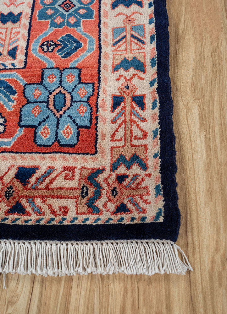 nuray blue wool hand knotted Rug - Corner