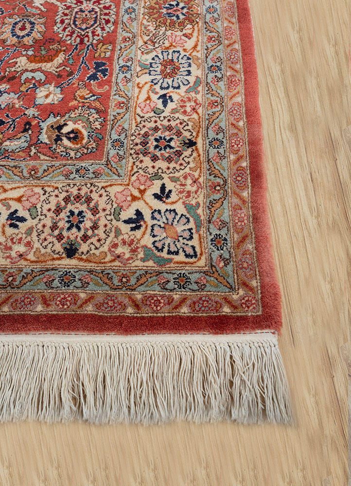 aalam red and orange wool hand knotted Rug - Corner
