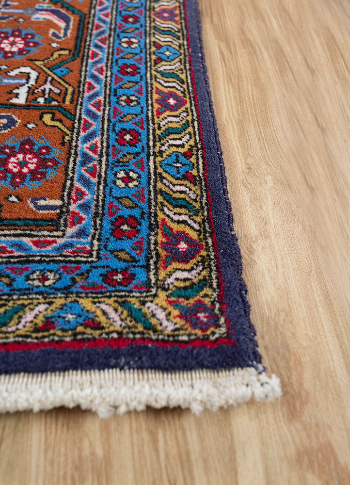 aalam red and orange wool hand knotted Rug - Corner