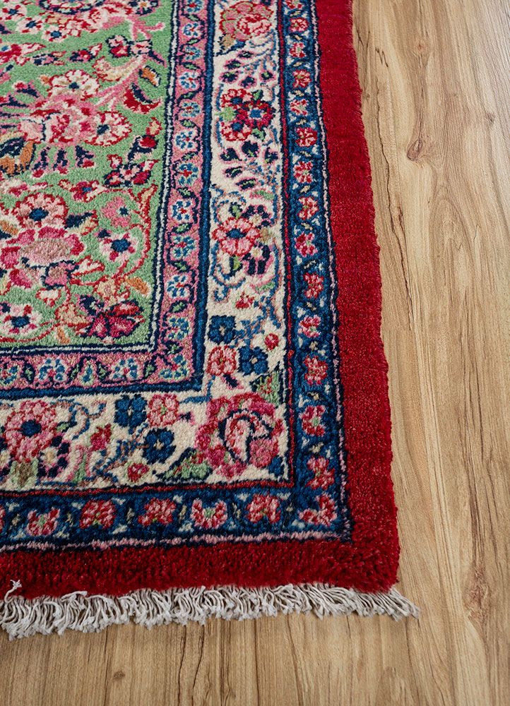 aalam red and orange wool hand knotted Rug - Corner