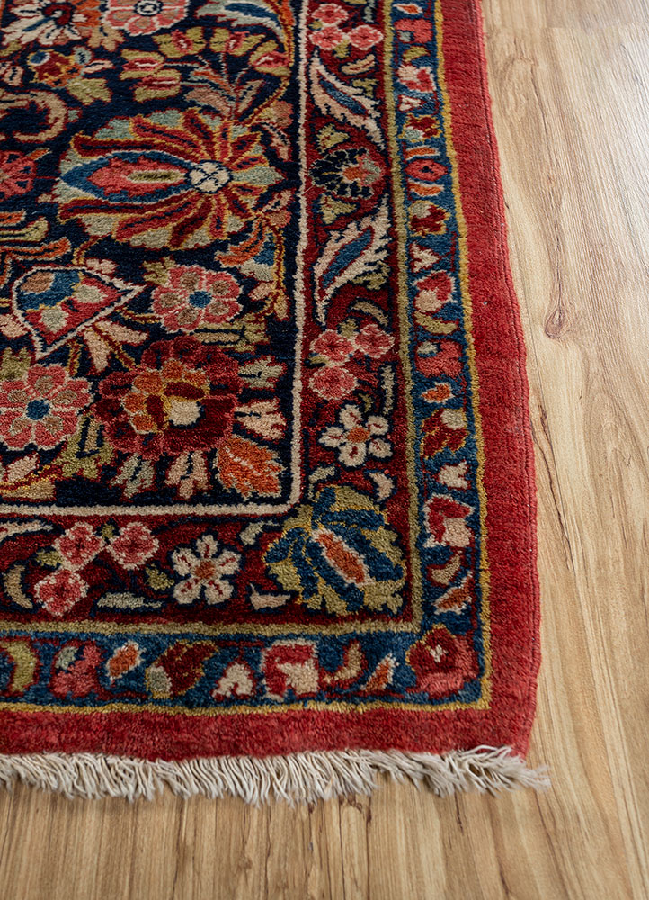 aalam blue wool hand knotted Rug - Corner