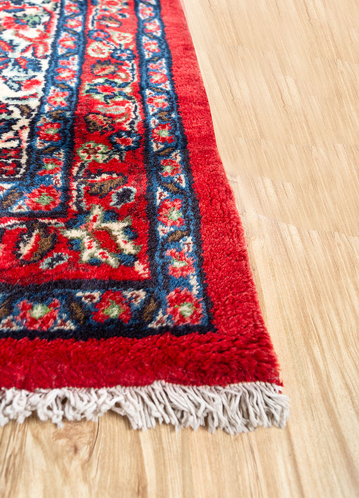 aalam red and orange wool hand knotted Rug - Corner