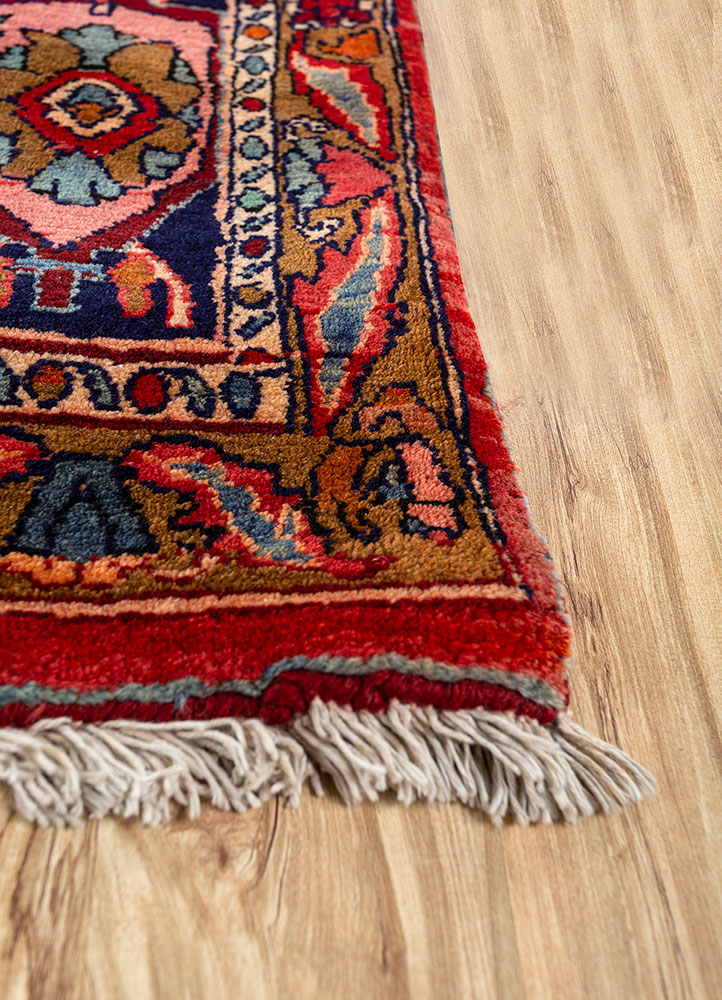 aalam red and orange wool hand knotted Rug - Corner