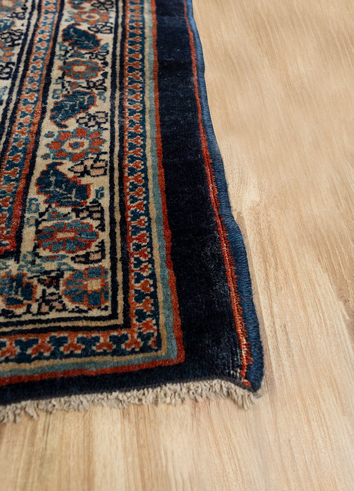 aalam blue wool hand knotted Rug - Corner