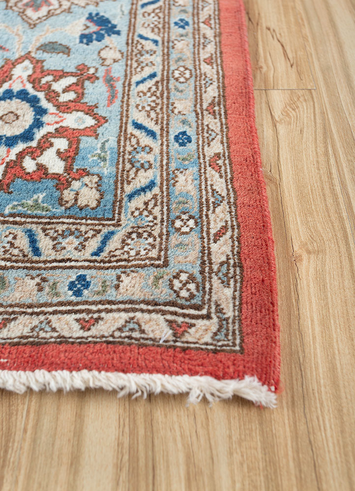 aalam red and orange wool hand knotted Rug - Corner
