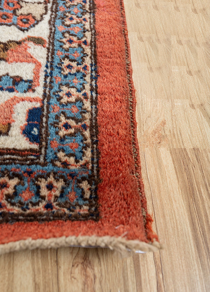 aalam red and orange wool hand knotted Rug - Corner