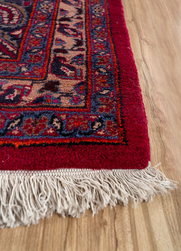 aalam red and orange wool hand knotted Rug - Corner
