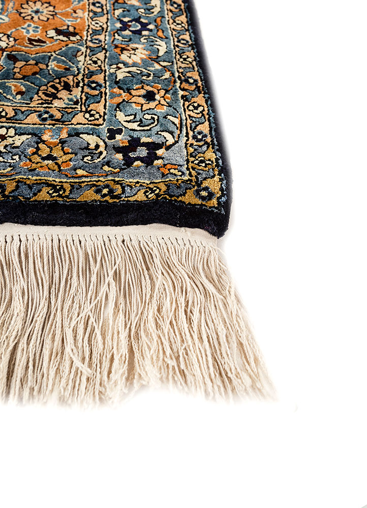 gulmarg blue silk hand knotted Rug - Corner