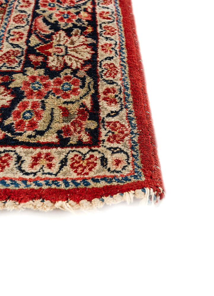 aalam red and orange wool hand knotted Rug - Corner