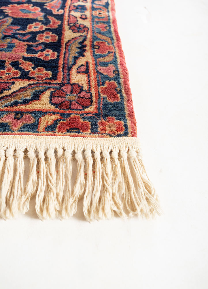 aalam red and orange wool hand knotted Rug - Corner