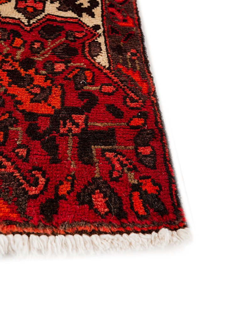 aalam red and orange wool hand knotted Rug - Corner