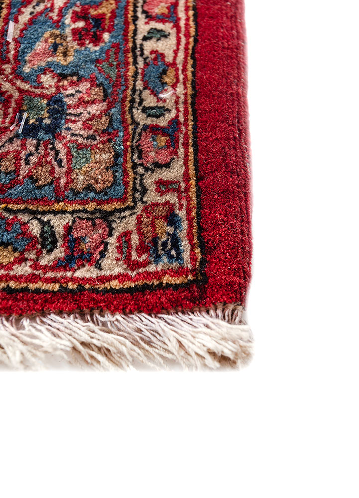 aalam red and orange wool hand knotted Rug - Corner