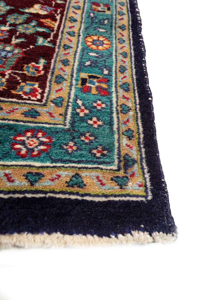 aalam blue wool hand knotted Rug - Corner