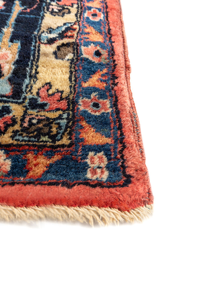 aalam red and orange wool hand knotted Rug - Corner
